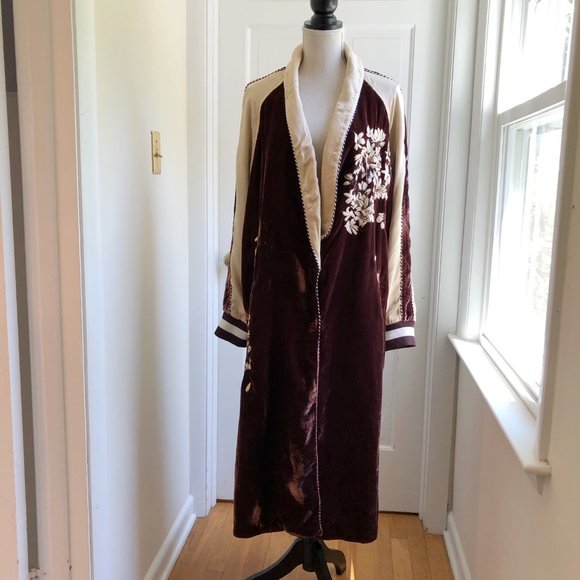 Free People Burgundy and Cream Embroidered Coat - Picture 5 of 14